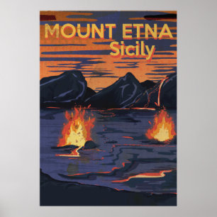 Poster Monte Etna, viagens vintage da Sicília