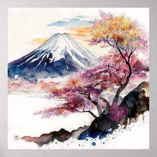 Poster Monte Fuji aquarela