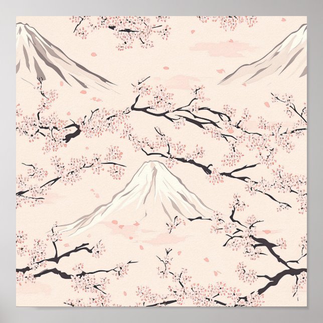 Poster Monte Fuji com Flores de Cerejeira – Japonês (1) (Frente)