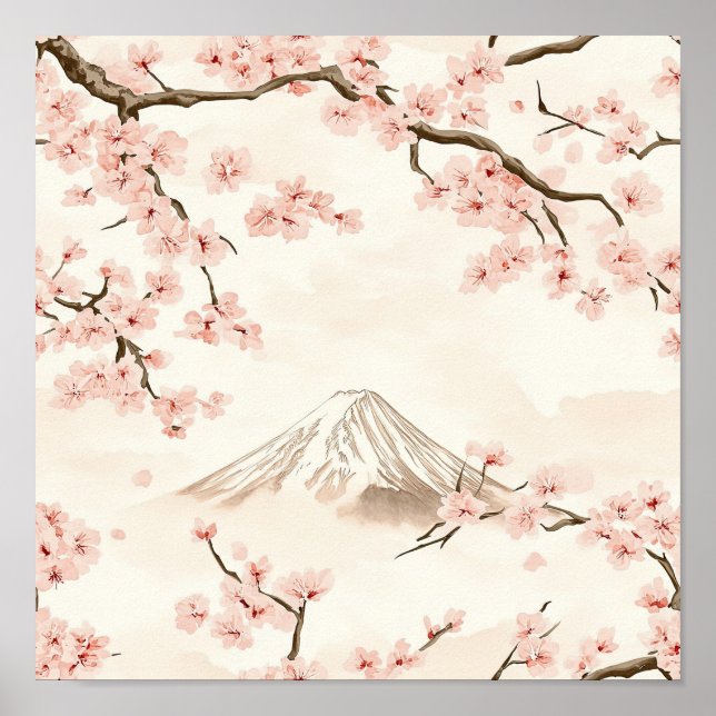 Poster Monte Fuji com Flores de Cerejeira – Japonês (3) (Frente)