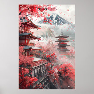 Poster Monte Fuji e Pagode – Paisagem Japonesa Clássica