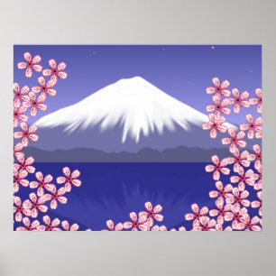 Poster Monte Fuji e Sakura Blossoms