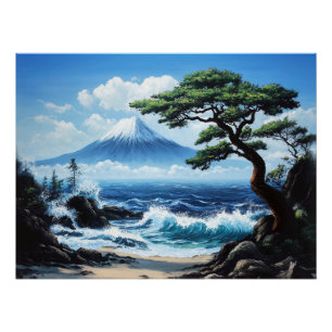 Póster Monte Fuji Japan Ocean View Painting