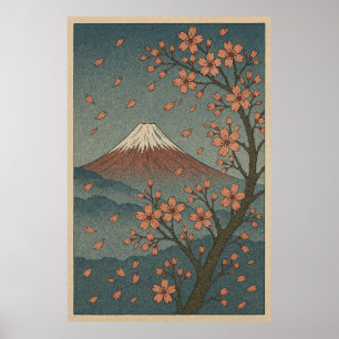 Poster Monte Fuji na Primavera: Serenidade de Flor de Cer