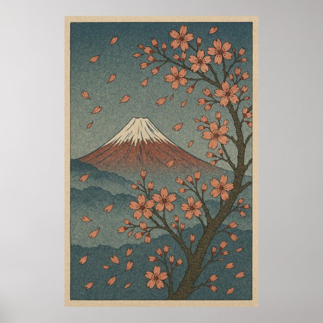 Poster Monte Fuji na Primavera: Serenidade de Flor de Cer (Frente)