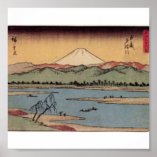 Póster Monte Fuji no Japão por volta de 1800