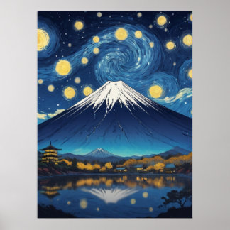 Poster monte fuji numa noite estrelada