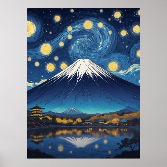 Poster monte fuji numa noite estrelada (Frente)