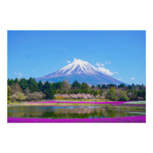Póster Monte Fuji Trees e Flores