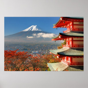 Póster Monte Fuji viu do pagode de trás de Chureito