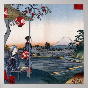 Póster Monte Fuji viu dos 1800s Japão do Teahouse um C.