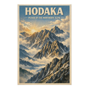 Póster Monte Hotaka, Japão, em um clássico retrô