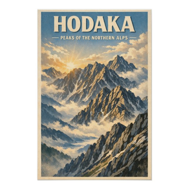 Póster Monte Hotaka, Japão, em um clássico retrô (Frente)