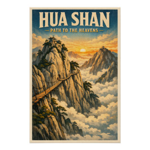 Póster Monte Hua (Huashan), China, em um clássico retrô