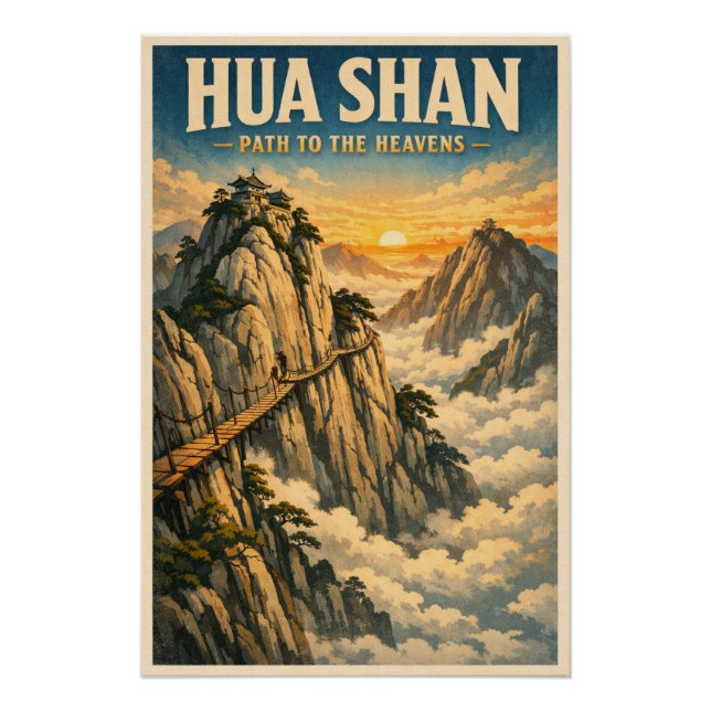 Póster  Monte Hua (Huashan), China, em um clássico retrô (Frente)