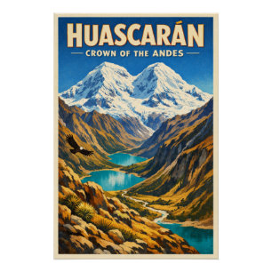 Póster Monte Huascarán, Peru, em um clássico retro