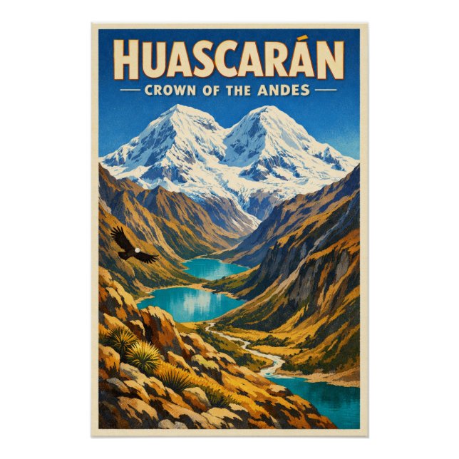 Póster Monte Huascarán, Peru, em um clássico retro (Frente)