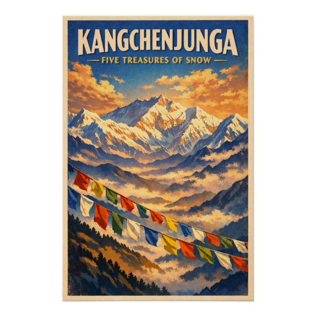 Póster Monte Kangchenjunga, Índia, em um clássico retrô (Frente)