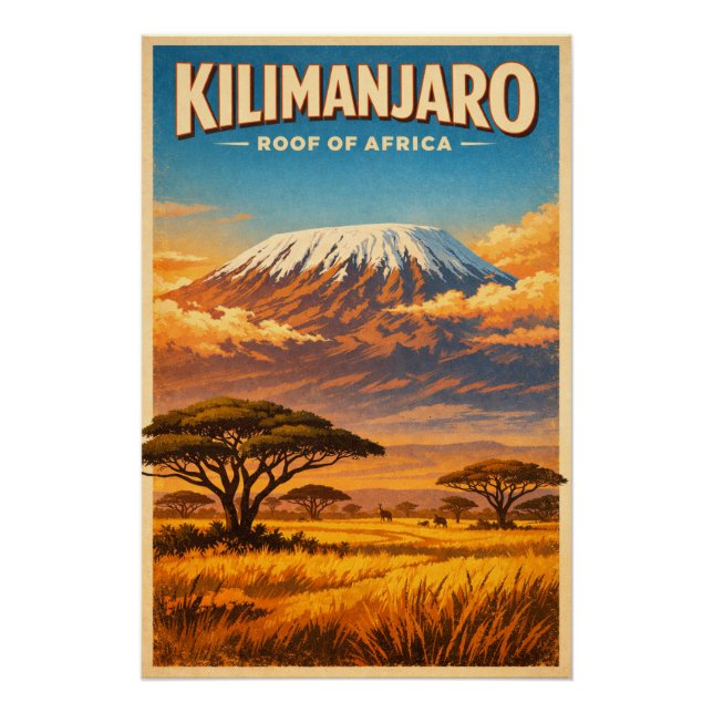 Póster Monte Kilimanjaro, África, em um clássico retrô  (Frente)