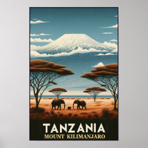 Poster Monte Kilimanjaro Safari - Vintage Tanzania Viagem