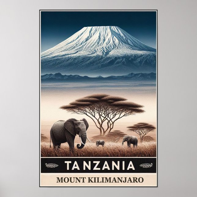 Poster Monte Kilimanjaro Safari - Vintage Tanzania Viagem (Frente)