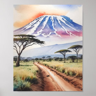Poster Monte Kilimanjaro Tanzânia Watercolor