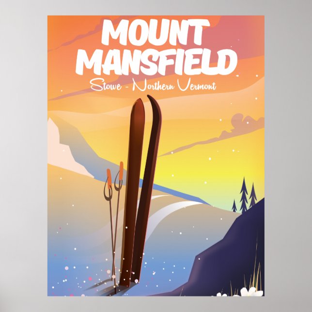 Poster Monte Mansfield, Stowe esqui no norte de Vermont (Frente)
