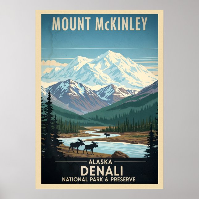 Poster Monte McKinley - Parque Nacional do Alasca Denali (Frente)