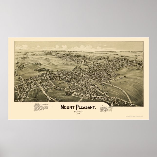 Póster Monte Pleasant, PA Panorâmica Map - 1900 (Frente)