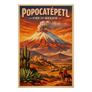 Póster Monte Popocatépetl, México, em um clássico retrô