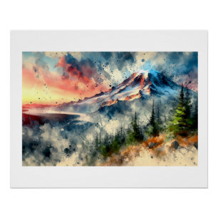 Póster Monte Rainier ao Nascer do Sol,