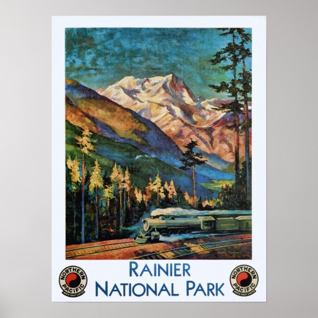 Poster Monte Rainier National Park Vintage Train (Frente)