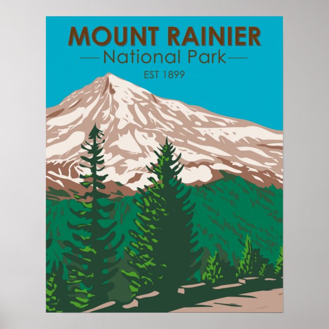 Poster Monte Rainier National Park Washington Vintage (Frente)