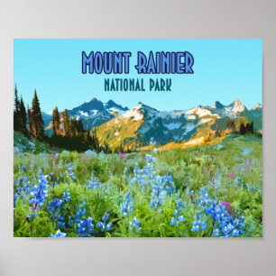 Poster Monte Rainier National Park Washington Vintage