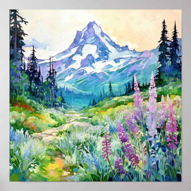 Poster Monte Rainier National Park Watercolor (Frente)