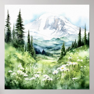 Poster Monte Rainier National Park Watercolor
