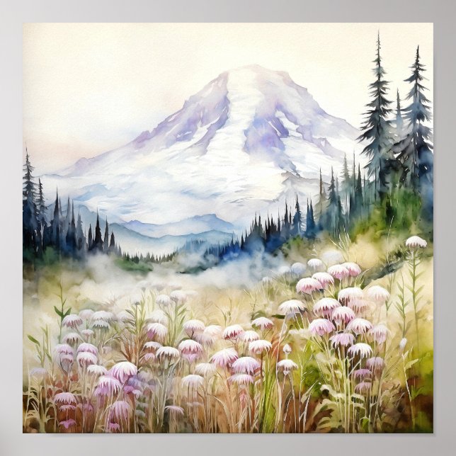 Poster Monte Rainier National Park Watercolor (Frente)