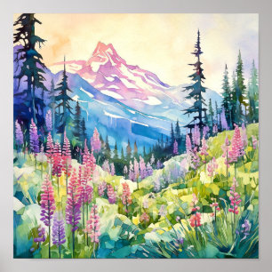 Poster Monte Rainier National Park Watercolor