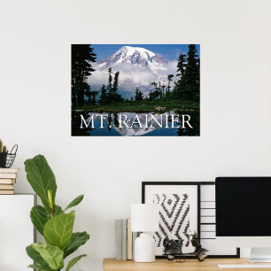 Poster Monte Rainier Reflexo em um Lago de Montanha