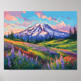 Poster Monte Rainier Washington Watercolor Art