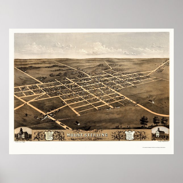 Póster Monte Sterling, Mapa Panorâmico IL - 1869 (Frente)