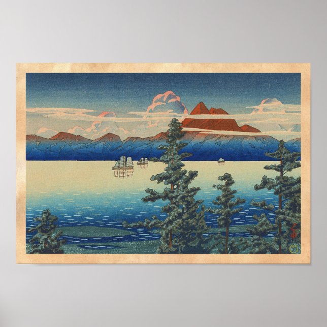 Póster Monte Unzen na Província de Hizen, arte hanga de H (Frente)