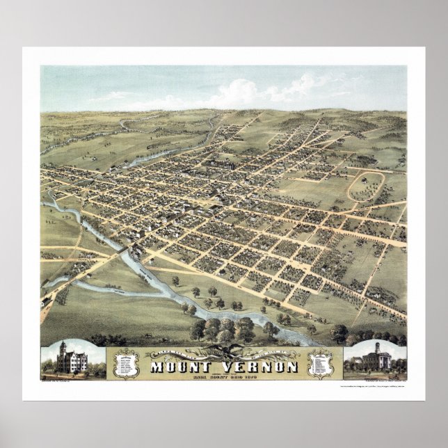 Póster Monte Vernon, Mapa Panorâmico OH - 1870 (Frente)