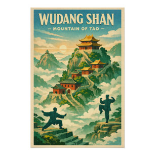 Póster Monte Wudang China, em um clássico retrô