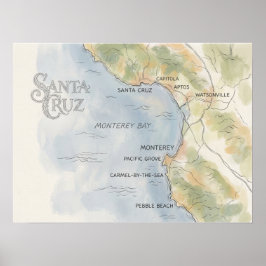 Poster Monterey Bay California Regional Map 