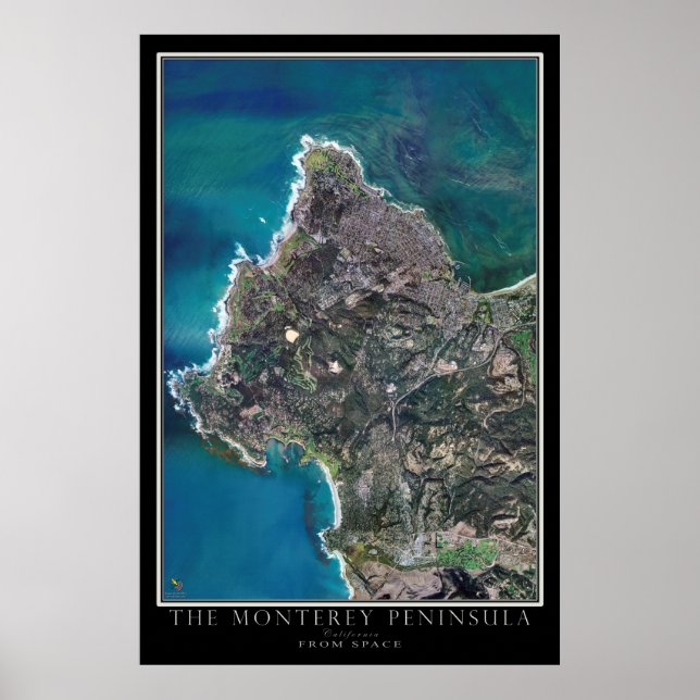 Poster Monterey Peninsula do Mapa de Satélites da Califór (Frente)