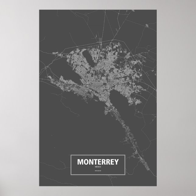 Poster Monterrey, México (branco a preto) (Frente)