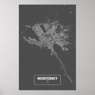 Poster Monterrey, México (branco no preto)