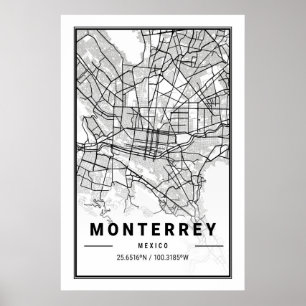 Poster Monterrey Mexico Cities Viagem City Map Moderno