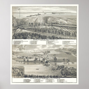 Póster Montevideo, mapa panorâmico do manganês - 1874
